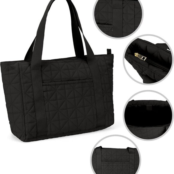 Women Tote Bag Quilted Zipper Large Capacity Shoulder Purse for Work Travel - Picture 7 of 9